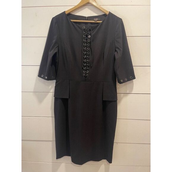 Alex Marie Black Pencil Dress Lace Up Front Sz 12 - Picture 1 of 4